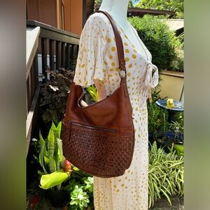 VILENCA HOLLAND | Anthropologie Woven Leather Brown Cognac Hobo Bag Purse, EUC